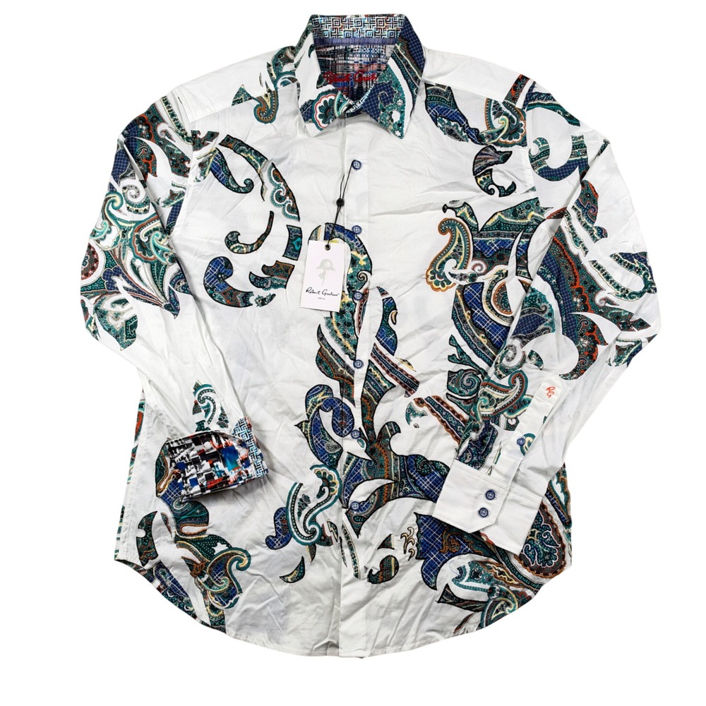 NEW Robert Graham Button Down Men M White Marlo Paisley Embroidered